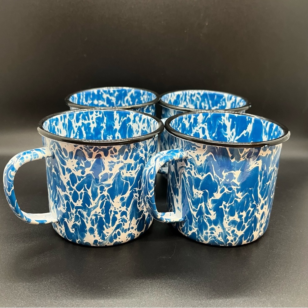Four Blue and White Enamel on Metal Coffee Mugs(4)